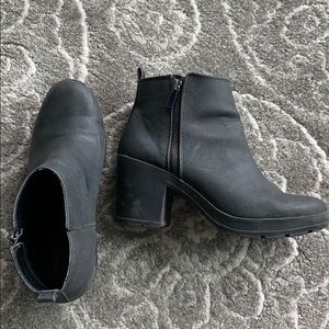 Black platform booties with side zipper detailing